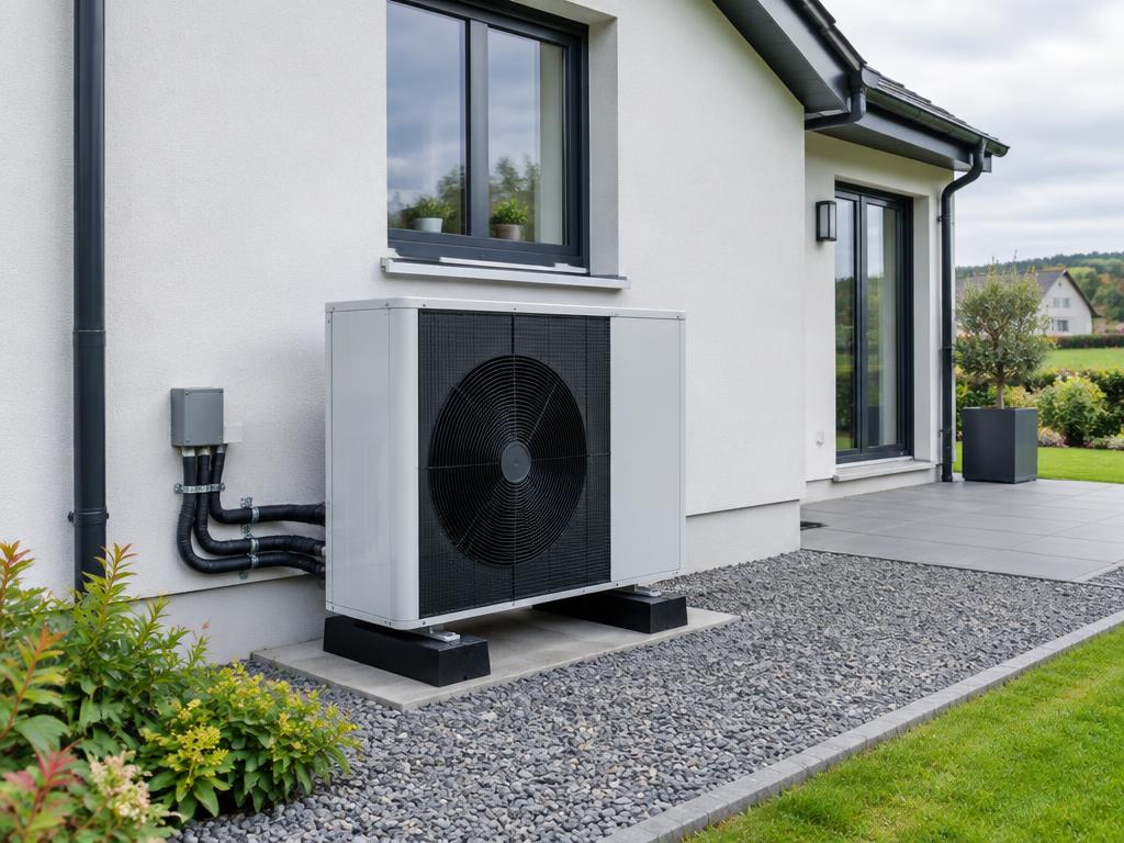 Air-source heat pump installed outside a home